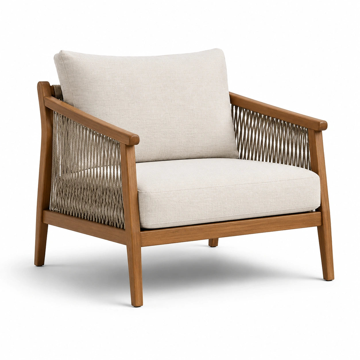 Poltrona da esterno in legno e tessuto beige