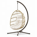 Sedia sospesa in rattan con cuscini in poliestere e struttura in metallo marrone