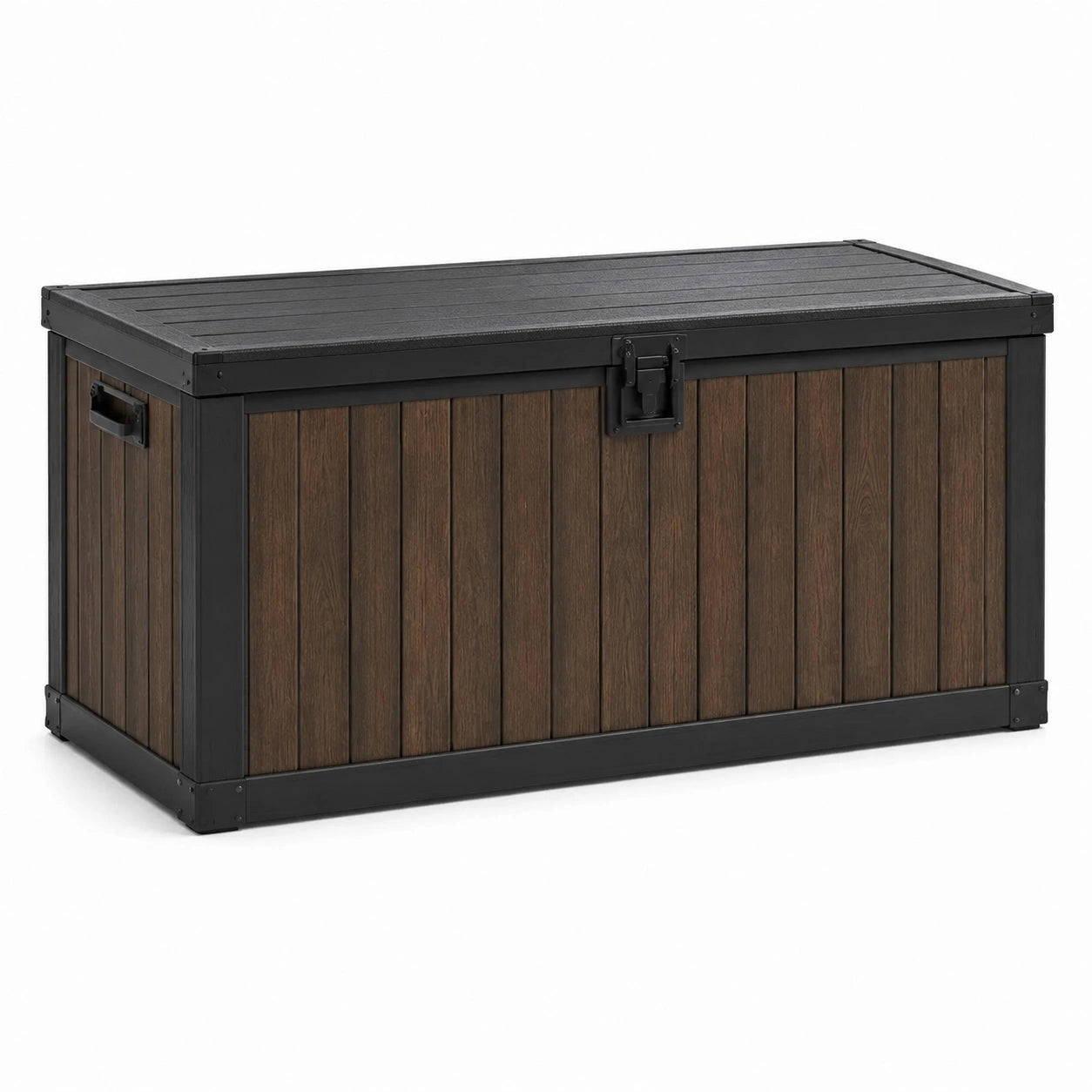 Baule in plastica e metallo 120x50x60 cm marrone scuro