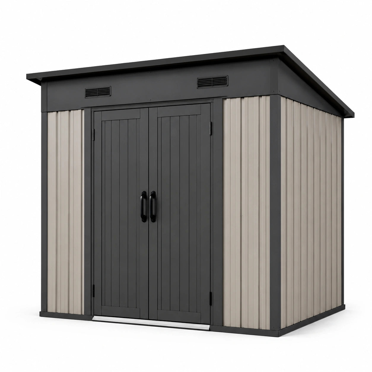 Casetta da giardino in PVC con tetto piano e porte doppie 213x127x200cm grigio/antracite