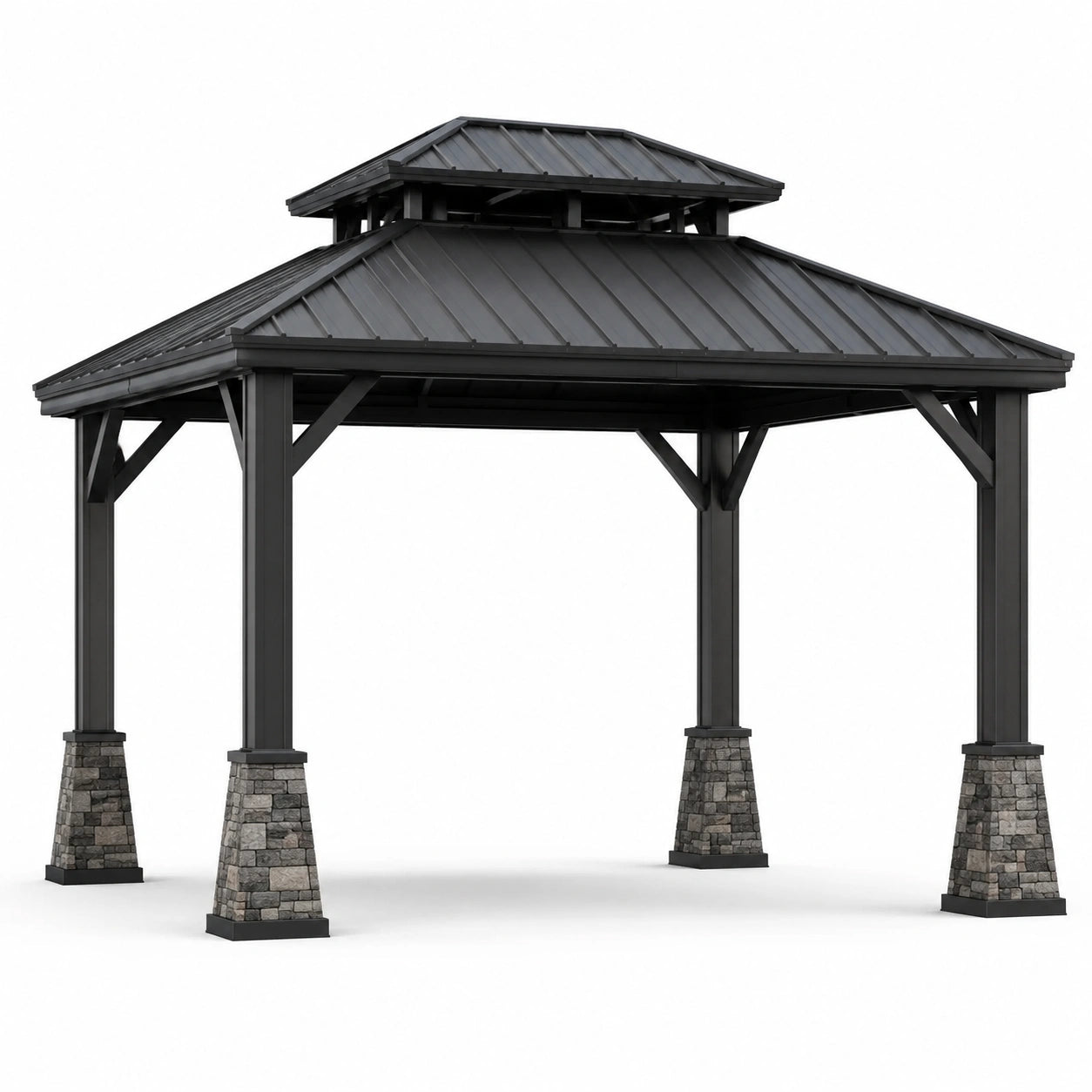 Gazebo in metallo e pietra 3x3x3m nero
