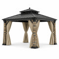 Gazebo da Giardino in Alluminio e Pietra con Tende in Poliestere Beige