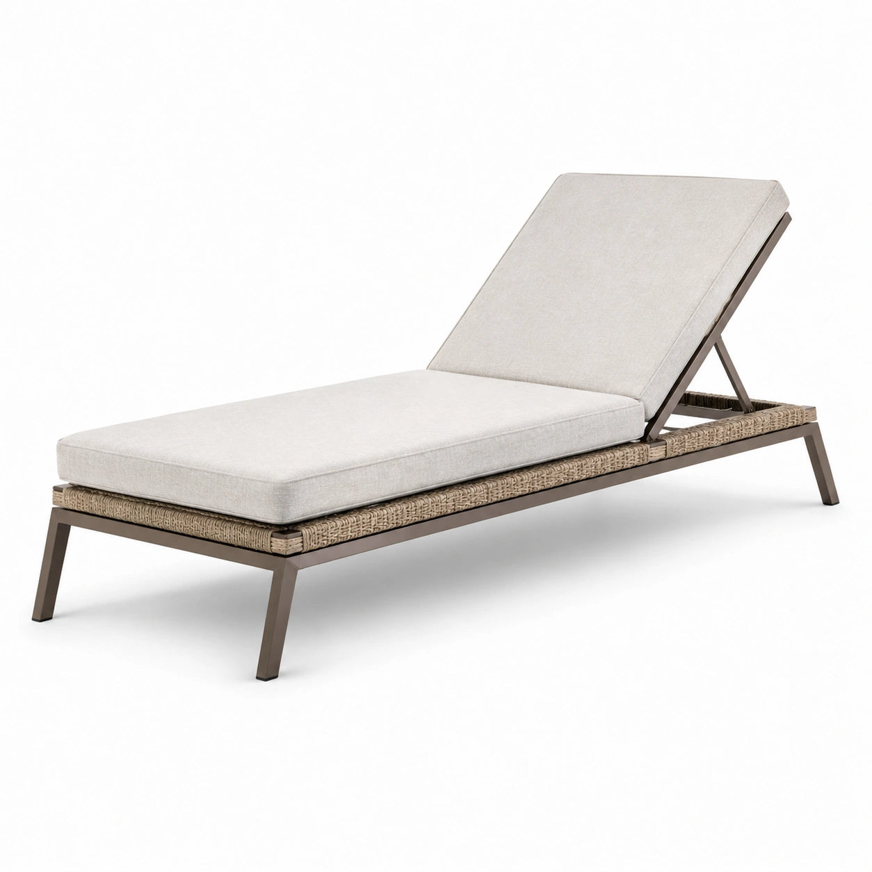 Lettino prendisole in alluminio e rattan con cuscino regolabile 200x70x35 cm beige