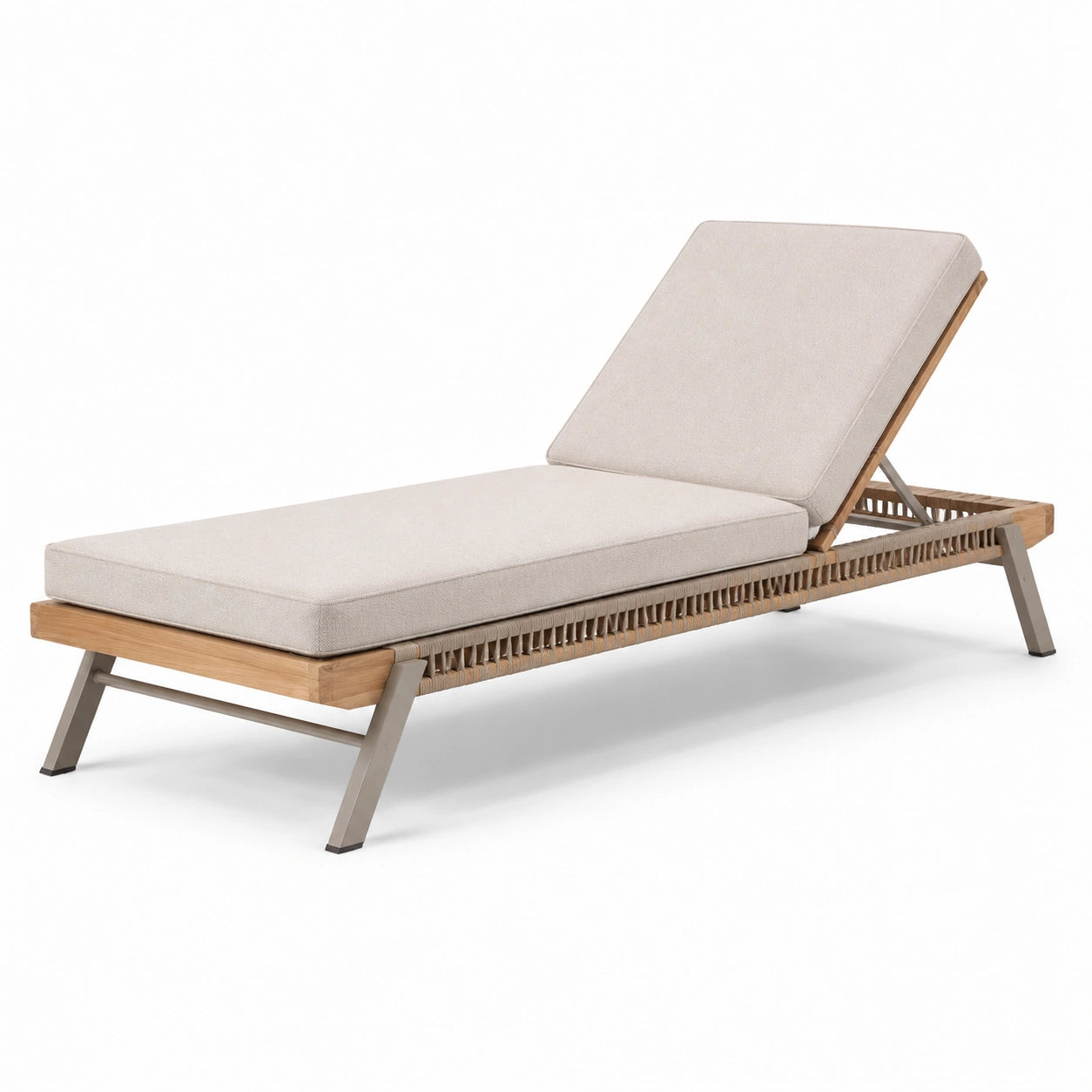 Lettino prendisole in legno di teak e acciaio inossidabile beige regolabile