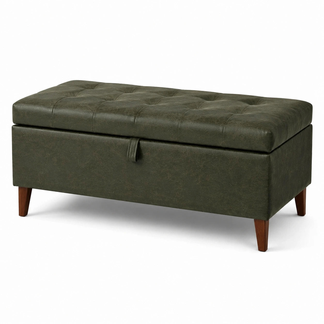 Cassapanca in legno e finta pelle verde