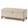 Panca contenitore in velluto a coste con base in legno beige