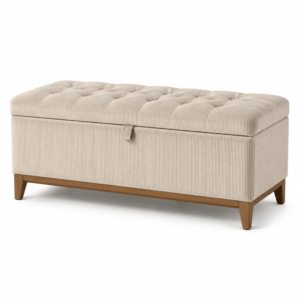 Panca contenitore in velluto a coste con base in legno beige