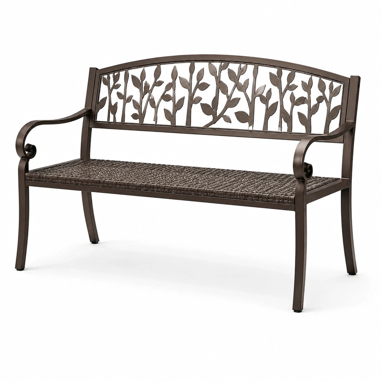 Panca da giardino in metallo e rattan marrone