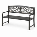 Panchina da esterno in acciaio nero con schienale decorato, 125 cm