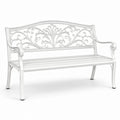 Panchina da giardino in alluminio bianco con schienale decorativo 120 cm