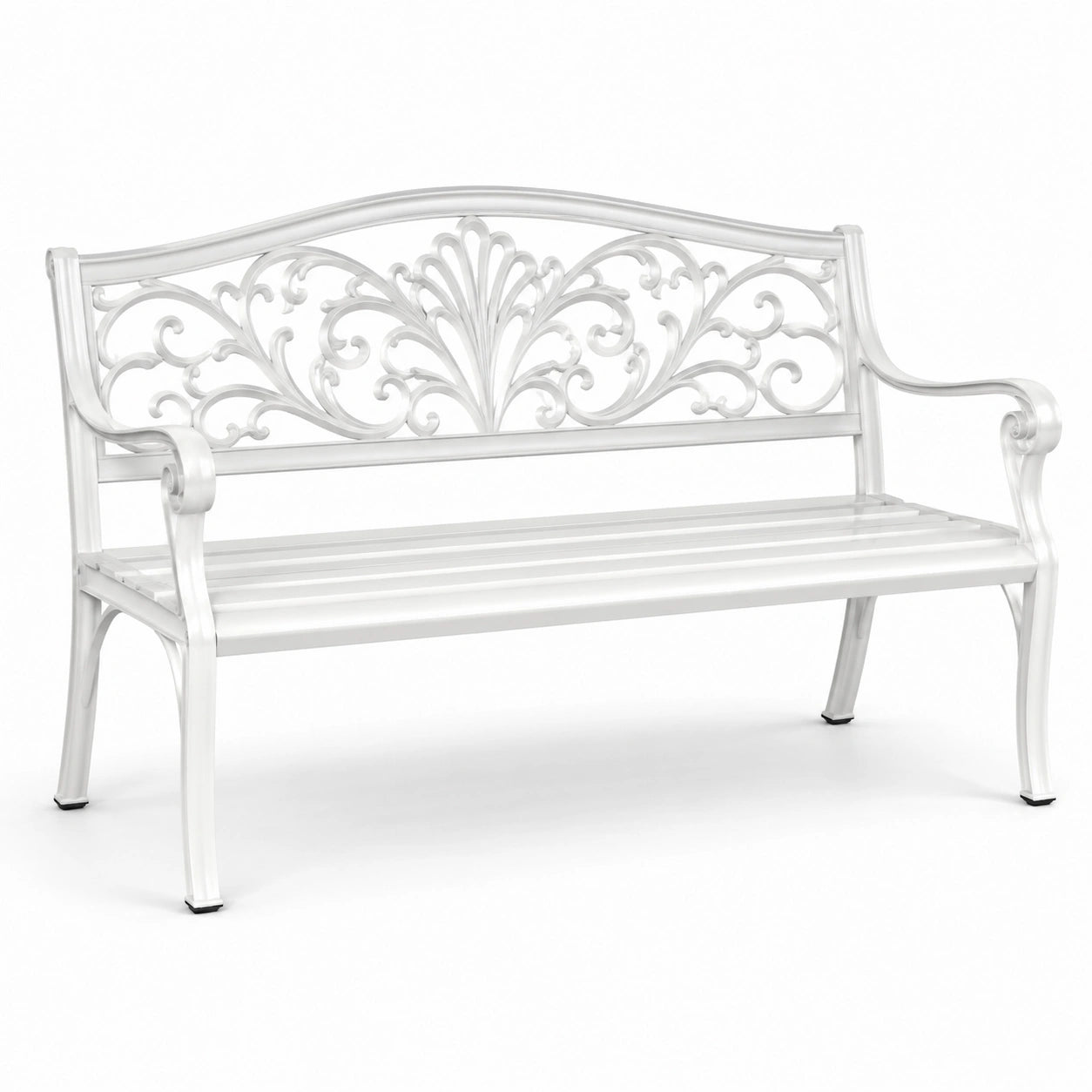 Panchina da giardino in alluminio bianco con schienale decorativo 120 cm